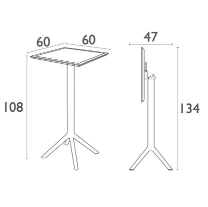 SKY 60x60 BAR - Table en polypropylène rabattable