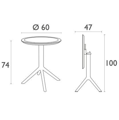 SKY Diamètre 60 - Table en polypropylène rabattable