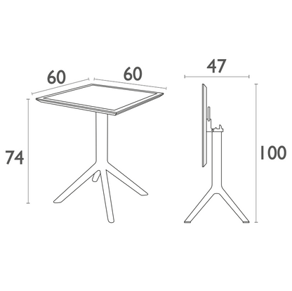 SKY 60x60 - Table en polypropylène rabattable